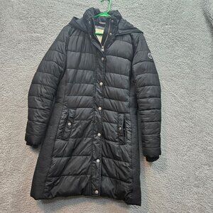 Abercrombie & Fitch Womens Black Hooded Puffer long Coat Medium